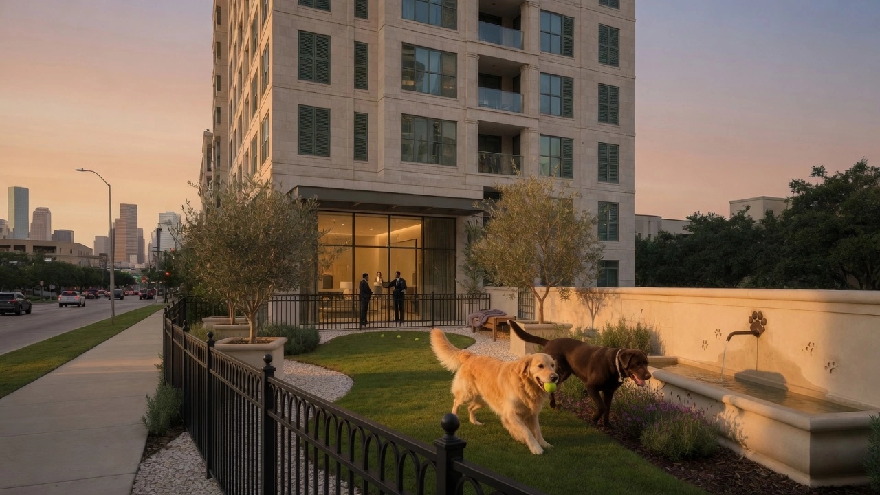 Dog park at ground level outside Riverline